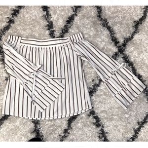 Off Shoulder Fluted Sleeve Blouse